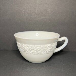 Vintage MCM 1930s Anchor Hocking White Milk Glass Vitrock Floral Pattern Teacup